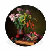MuchoWow Tableau imprimé rond Peinture - Nature morte - Fruits - Fleurs - Table - Art Impression sur aluminium en rond 60x60 cm T