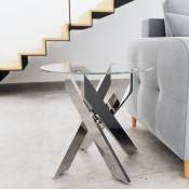 Neola - Table basse ronde design en verre pieds argentés