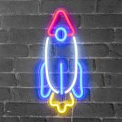 Neon led Rocket 41,5CM - Neon Mural Fusée sur Secteur - Lampe Neon Enseigne avec Interrupteur on/off pour Deco Chambre Decoration Astronomie