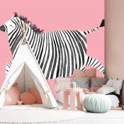 Papier peint enfant motif zebre rose 312x270cm