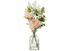 Paris prix - bouquet de fleurs artificielles "roses" 33cm vert & rose