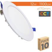 Placa Downlight LED Circular plana CCT 12W 1100LM Corte 155mm Lot de 10 U. - CCT - Lot de 10 U.
