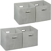 Relaxdays - 4x boîtes de rangement, sans couvercle, avec poignée, pliable, panier en tissu carré, 30 cm, à poser sur étagère, gris