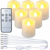 Shining House - Bougies led rechargeables, lot de 6 bougies sans flamme avec bougie chauffe-plat télécommandée, avec câble de chargement usb - white
