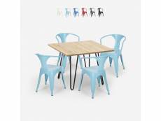 Table 80x80 design industriel + 4 chaises style tolix bar cuisine bar reims light