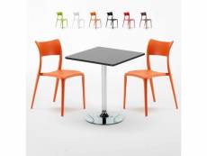 Table carrée noire 70x70cm et 2 chaises colorées bar café parisienne mojito