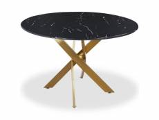 Table ronde corix verre effet marbre noir et pieds