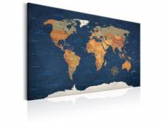 Tableau sur toile décoration murale image imprimée cadre en bois à suspendre carte du monde : océans d'encre 60x40 cm 11_0004341