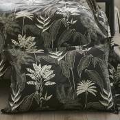 Taie d'oreiller en satin aux feuilles tropicales - Anthracite - 50 x 70 cm
