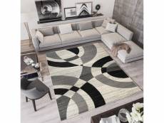 Tapiso qmega tapis salon design moderne crème gris noir cercles fin 160x220 3492D WHITE 1,60*2,20 QMEGA PP CRM