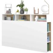 Tête de lit avec niches de rangement en bois blanc et imitation chêne naturel - TL9052 - Blanc