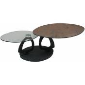 VANIM - Table Basse Ovale Plateaux Verre et Céramique