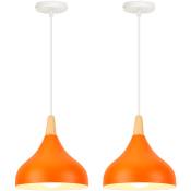 2× Lustre Suspension Moderne Style Scandinave Forme de Goutte Plafonnier E27 Métal Bois Lampe Suspension pour Chambre Couleur 0range - Couleur Orange