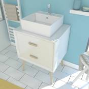 Aurlane - meuble salle de bain scandinave blanc 60 cm sur pieds avec tiroir et vasque a poser-nordik basis 60 - blanc