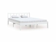 Cadre de lit blanc bois de pin massif 160x200 cm