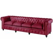Canapé 4 places en cuir véritable bordeaux chesterfield 404 - rouge