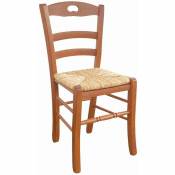 Chaise Loris en bois avec assise en paille de riz couleur merisier