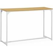 Console en métal blanc mat et décor bois. 120x39x79cm - Loft - table d'appoint avec 1 barre de renfort - Blanc