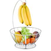 Corbeille à fruits, porte-banane, métal, HxLxP : env. 40x28x26,5 cm, coupe ronde fruit et légume, argenté - Relaxdays