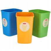 Eco ensemble de 3 poubelles pour tri sélectif, 25L chacune, pour papier verre et plastique, Bleu, Jaune et Vert (249842) - Curver