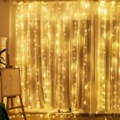 Guirlande lumineuse d'extérieur,Rideau lumineux led 3 m x 3 m, 300 led, usb, étanche, 8 modes, lumière blanche chaude pour décoration de fête, de