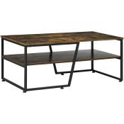 Homcom - Table basse rectangulaire design industriel avec étagère acier noir panneaux aspect vieux bois veinage - Marron