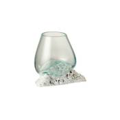 Les Tendances - Vase verre et pied pierre blanche Marino 15 cm