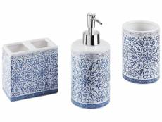 Lot de 3 accessoires de salle de bains en céramique bleu et blanc carora 316635