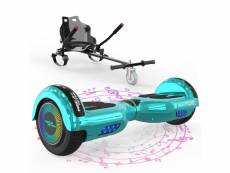 Mega motion hoverboard vert + kart noir pour enfants, hoverboard à deux roues de 6,5 pouces avec haut-parleur bluetooth, gokart gyropode avec lumières