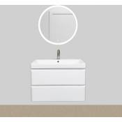 Meuble salle de bain avec vasque/lavabo laqué Blanc brillant bora 80 suspendu laqué Blanc brillant avec miroir rond led