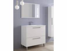 Meuble sous-vasque avec deux tiroirs et un miroir encadré, blanc brillant, 80 x 80 x 45 cm. 8052773474191