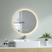 Miroir de salle de bain led rond éclairé 60 cm avec interrupteur à bouton tactile,Anti-buée,Lumière blanche neutre,Horloge numérique,IP44 (Cadre en
