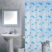 Rideau de douche Plastique pva 180x200cm Motif dauphins Bleu & Blanc - Anneaux inclus MSV Bleu