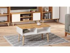 Table basse de salon, table porte-revues avec 2 étagères et pieds, style scandi, 55x90h55 cm, coloris blanc et érable 8052773821162
