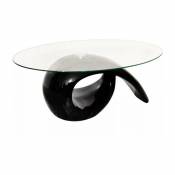Table basse ovale verre trempé et fibre de verre noir brillant Drive