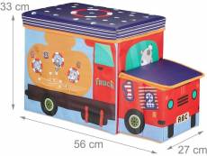 Tabouret pouf coffre boîte à jouets pouf enfant pliable bleu helloshop26 13_0002812