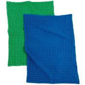 Torchons en coton biologique effet gaufré bleu et vert 50x70 (2)