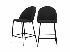 Vitikko - lot 2 fauteuils de bar 65cm en tissu bouclette et pieds noirs - couleur - noir