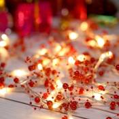 AIDUCHO Lumineuse De Perles De Noël 2m 20 Led Guirlande Lumineuse De Perle De Baies De Noël Pour Noël Décoration De Manteau De Maison, (Rouge)