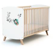 AT4 - Lit bébé en bois disney Doodle Zoo Mickey Blanc et Hêtre Verni 60 x 120 cm - Blanc et Hêtre Verni