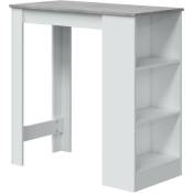 Caesaroo - Table haute 105 cm Blanc mat et Ciment avec trois étagères latérales Ciment / blanc