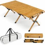 Costway - Table de Camping Pliante en Bambou à Latte Enroulable, Table Pliante Extérieure Charge Max 50kg avec Sac de Transport pour Barbecue