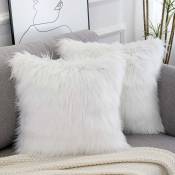 Ensemble de 2 housses de coussin moelleuses décoratives blanches nouvelle série de luxe style mérinos housses de coussin en fausse fourrure housse de