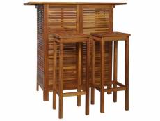 Ensemble table et chaises de bar 3 pcs bois d'acacia massif - brun