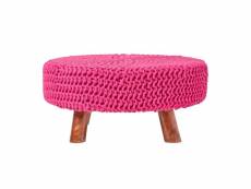Homescapes grand pouf tressé en tricot et pieds en bois - rose fuchsia SF1670E