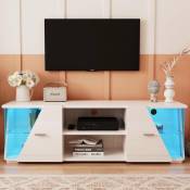Keepbuying - Meuble tv en acrylique Armoire tv avec led, Table Basse salon L130cm, Facade Brillante, Moderne élégant