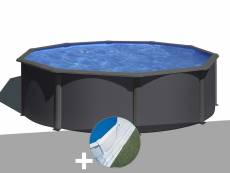 Kit piscine acier gris anthracite gré louko ronde 4,80 x 1,22 m + tapis de sol