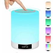 Lampe de Chevet Tactile Rechargeable Portable, Lampe de Table Enceinte Bluetooth Musique, fm Radio Réveil Lumière led Multicolor Mains Libres, Idée