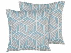 Lot de 2 coussins de jardin à motif géométrique gris et bleu 45 x 45 cm veggio 226246