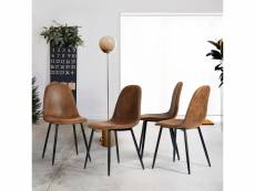 Lot de 4 chaises scandinave rétro vintage salle à manger marron PU salon bureau chambre